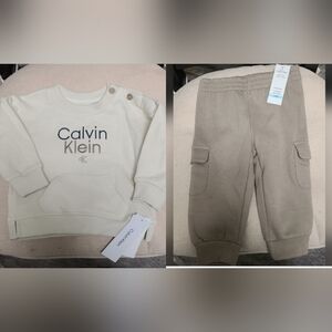 NWT $50 Calvin Klein Baby Boy Cream Sweater & Brown Sweatpants Outfit 6-9 Months